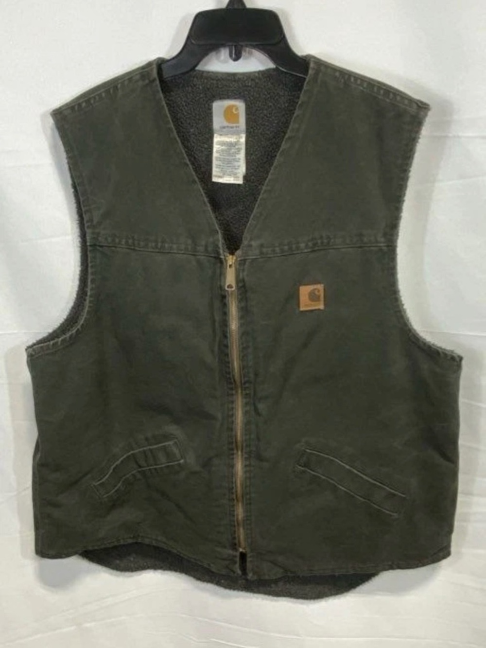 Carhartt Gray Sherpa-Lined Vest Interior Tag Detail